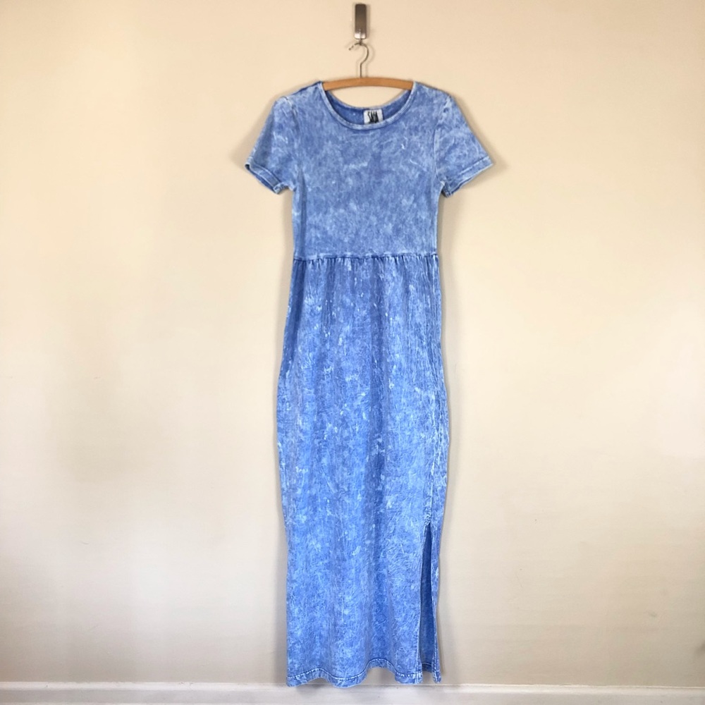 vintage 90s acid washed faux denim jean dress tie dye maxi t shirt grunge y2k - Picture 10 of 10